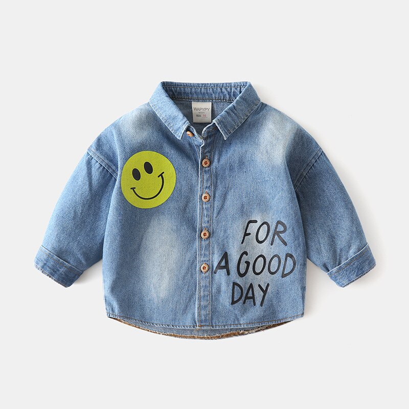 Nouveaux garçons chemise bébé dessin animé Smiley chemise automne vêtements pour enfants: PU ciel / 9M