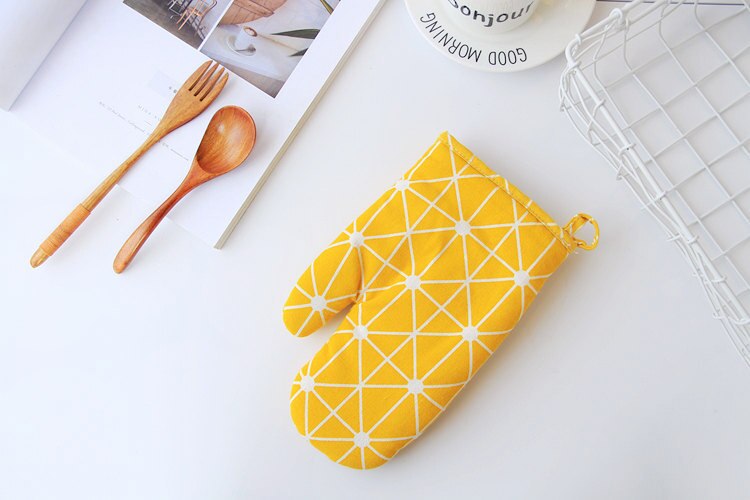 FOURETAW 1 Stück Nette Gelb Grau Baumwolle nordisch Küche Kochen mikrowelle handschuhe backen BBQ topflappen Backofen Handschuhe: C