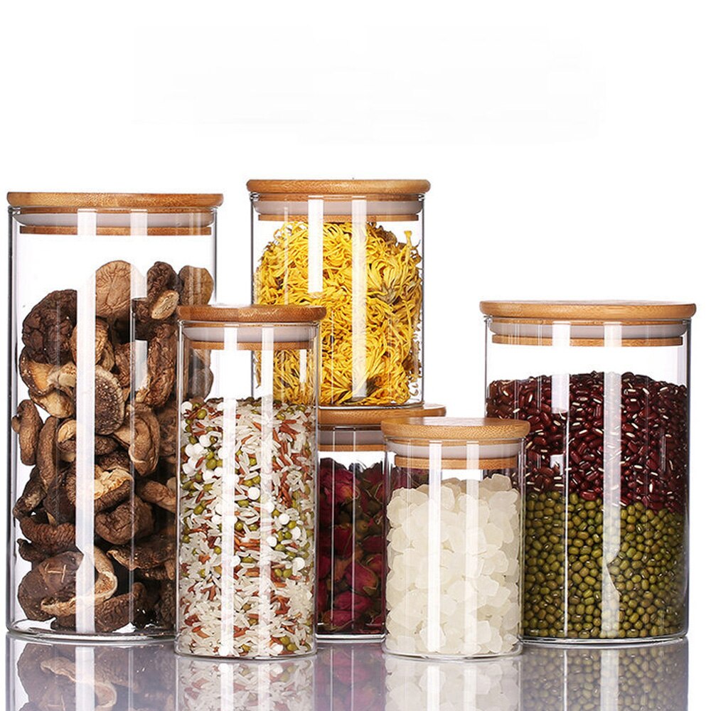 Glass Containers Food Glass Jars and Lids Glass Jar with Lid Kitchen Storage Box Organization Containers Bottle Spice Boats