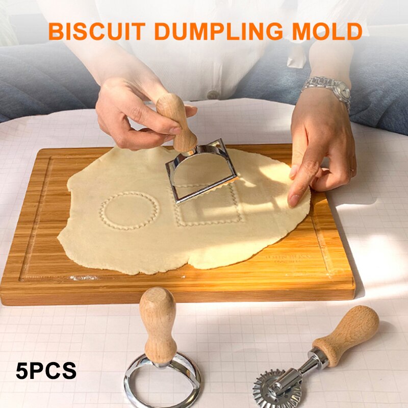 Ravioli Maker Cutter Stamp Set with Wooden Handle Zinc Alloy Biscuit Mould for Ravioli Pastal VJ