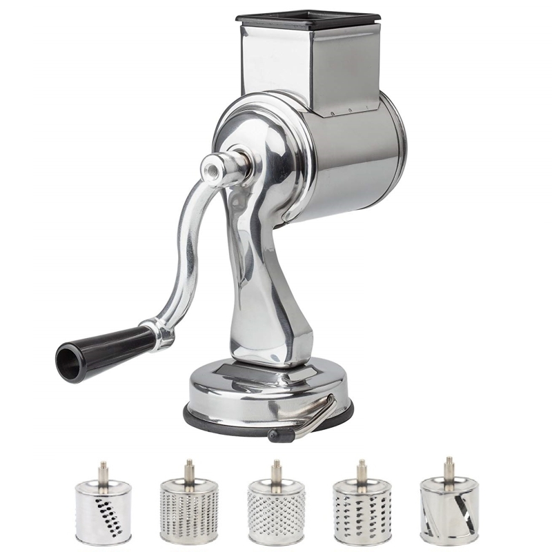 Rotary Cheese Grater 5 Blade Hand Crank Turns Chopper Kitchen Gadgets Potato Slicer Shredder Grinder Extremely Stable 101A: Metallic