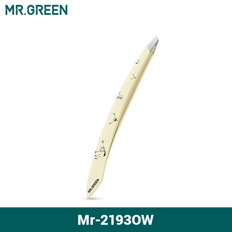 MR.GREEN-pinzas para cejas con mango curvo, extractor de pelos finos, herramientas de maquillaje, Clips de belleza de acero inoxidable, eliminación: Naranja