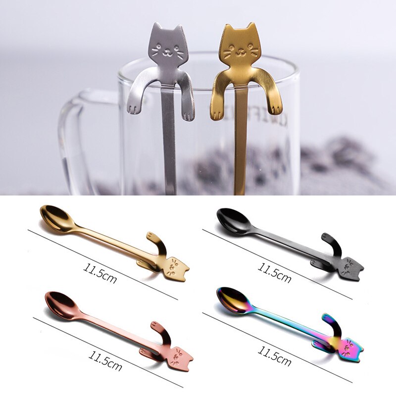 Rvs Leuke Kat Theelepel Koffie Thee Drinken Lepel Dessert Snack Scoop Ijs Mini Lepels Servies Keuken Tool Gadget