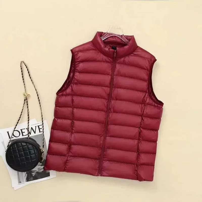 Plus Size 6XL 7XL 8XL Women Sleeveless Down Jacket Autumn Winter Female Ultra Lightweight Packable Down Vest Coat: 6XL / Burgundy