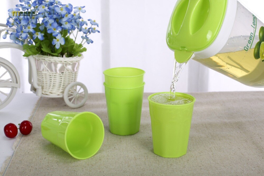1PC 3 Colors exquisite colorful plastic cold water canisters cool water pot with handle 1pc pot+4pcs cup JH 0722