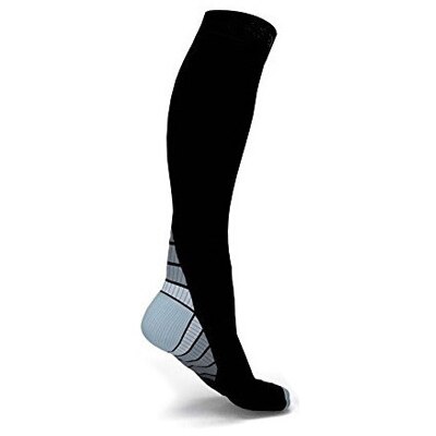 Män kvinnor kompressionsstrumpor nylon färgglada klack långa knähöga atletisk passform strumpor för sport felief av åderbråck: Grå / S / m