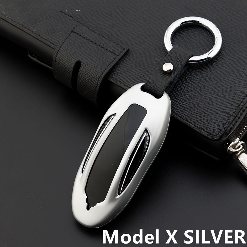 Autosleutelhoes van zinklegering voor tesla model s, model 3 en model x, sleutelbeschermer, passend bij accessoires: Model x zilver