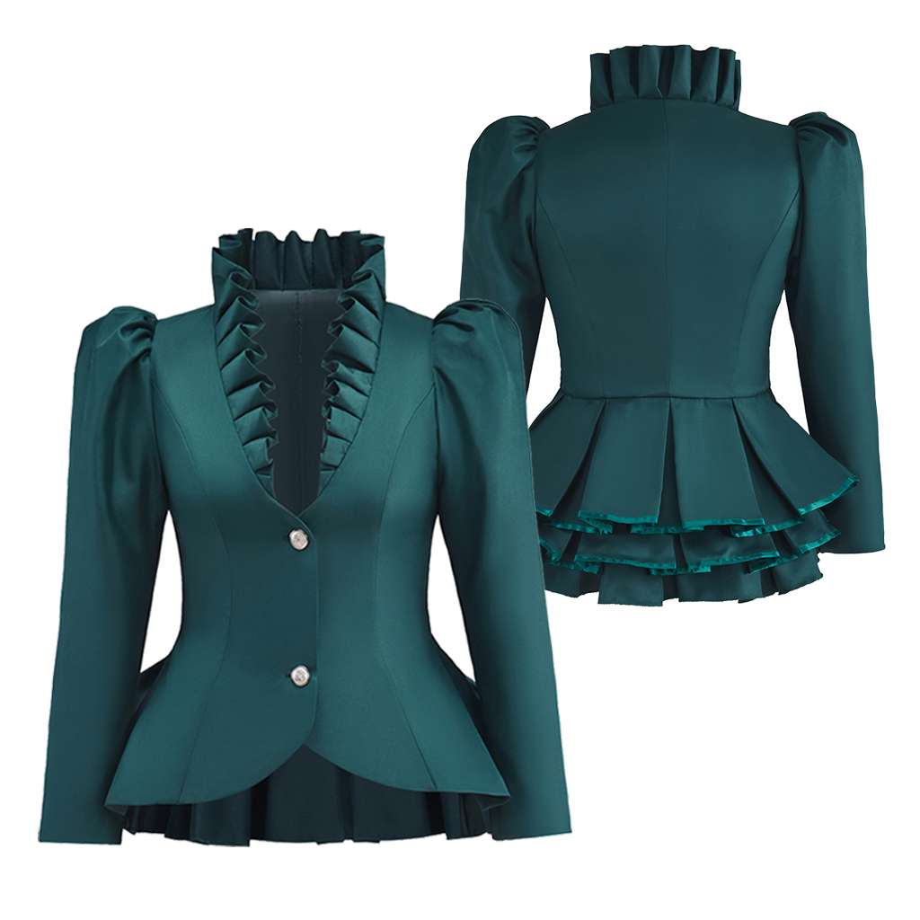 Viktorianische Gothic, eleganter roter Blazer, formelle Business-Rüschen, schmale Jacke mit V-Ausschnitt, viktorianische Trubel-Piratenjacke: XS (Sicherheits-Rettungsgerät) / Grün