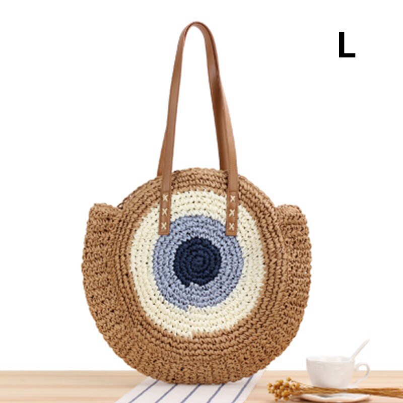 JULY'S SONG Straw Bag Women Shoulder Beach Bag Round Rattan Straw Handmade Big Capacity Cutout Crossbody Bag: 10