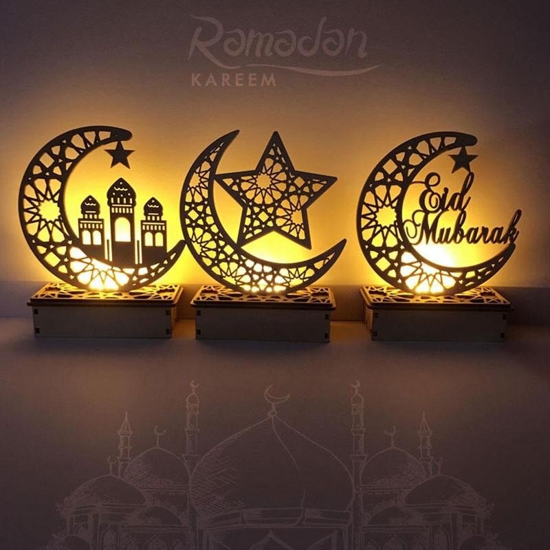 Eid-lámpara colgante de madera con forma de luna para mujer, colgante de Luna, letras caladas