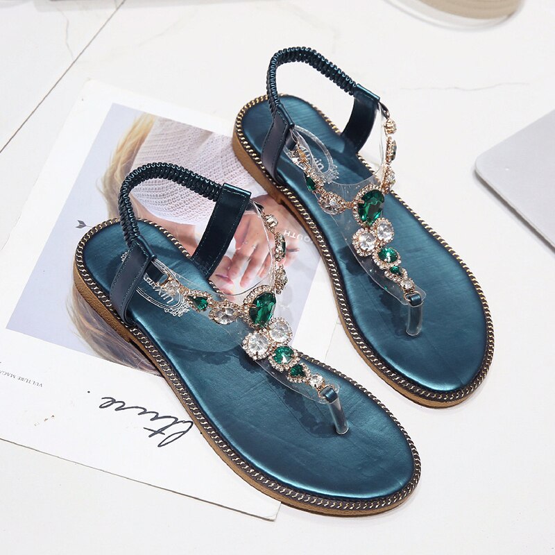 Frauen Sandalen Sommer gucken-Zehe Niedrigen Schuhe Böhmen Damen Schuhe kippen-Flops lässig Flache Strass Ketten Sandalen