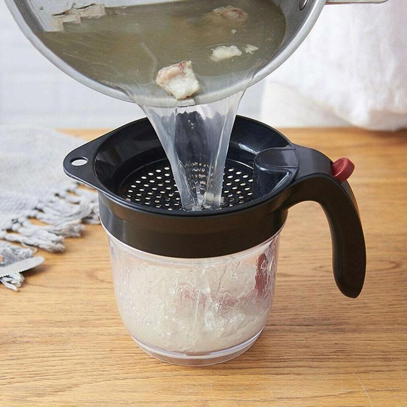 1000ML Oil Can Kitchen Tool Fat Separator With Bottom Release Strainer residue oil separator with