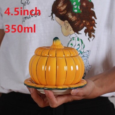 Cute Ceramic Pumpkin Bowl Sugar Bowl with Lid Handle Salad Fruit Soup Ice Cream Bowl Kitchen Noodles Bowls Decor Home Tableware: a