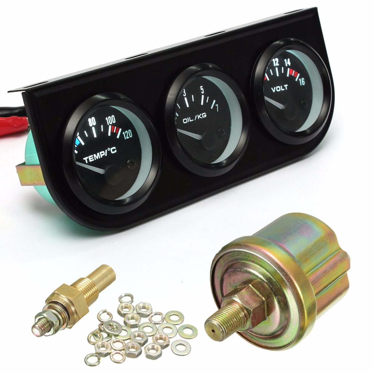 2/52mm 3 in 1 voltmeter + vandtermometer + olietryk elektrisk målesæt voltmåler eller olietemperaturmåler tredobbelt målesæt