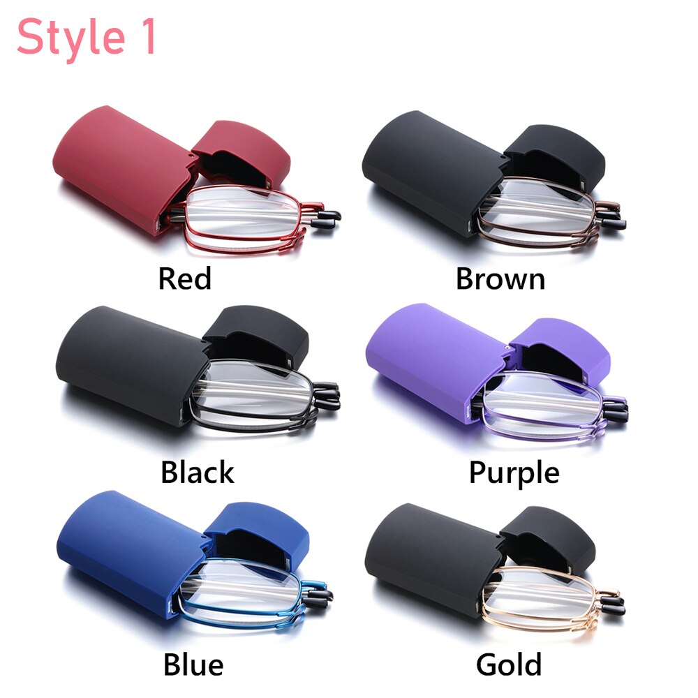 1PC Folding Reading Glasses Women With Case Portable Metal Telescopic Rotation High-definition Men Presbyopia Eyeglasses+1.0~4.0