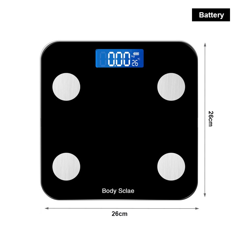 Balance de graisse corporelle Bluetooth, analyseur de Composition imc avec application pour Smartphone: black battery