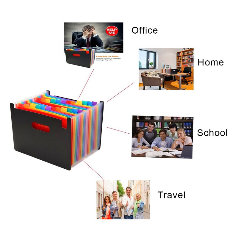 Pockets Expanding File Folder A4 Organizer Portable Business File Office Supplies Document Holder Carpeta Archivador12/24