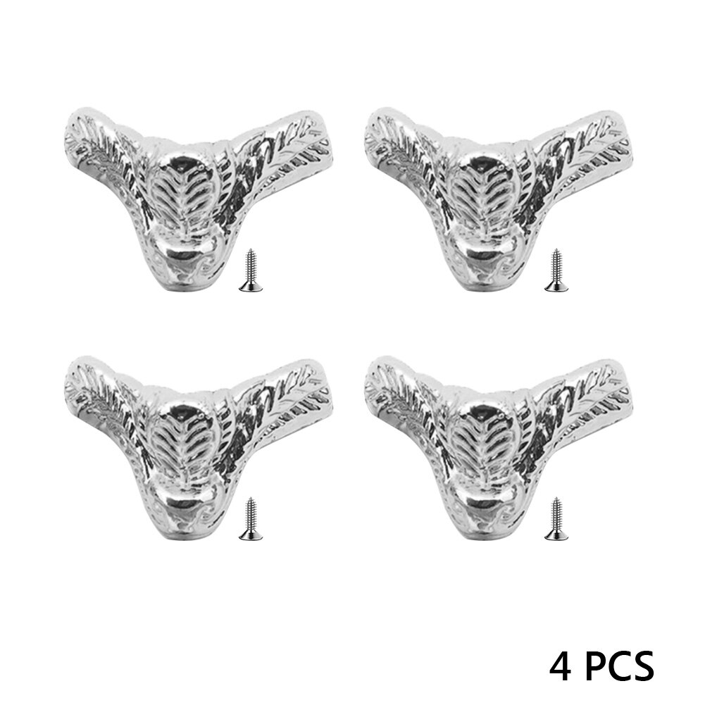 4PCS Antique Jewelry Wood Box Feet Leg Corner Protector Triangle Rattan Carved Decorative Bracket For Furniture Hardware: Silver HJ01