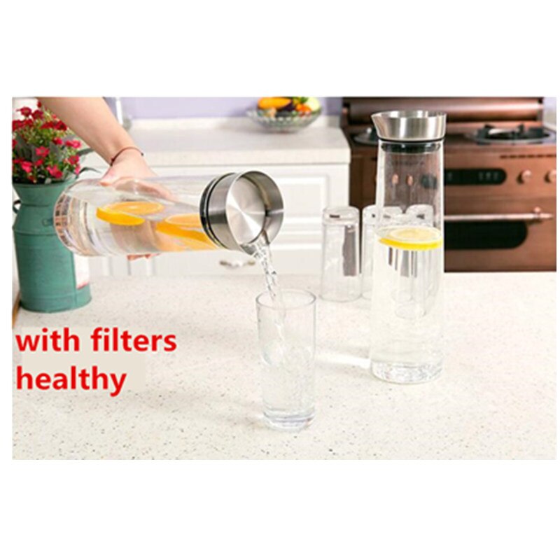 1L 1.5L Heatproof Glass Carafe with Stainless Lid Two ways to use or Iced Water Pitcher Fruit Flower Tea Teapot