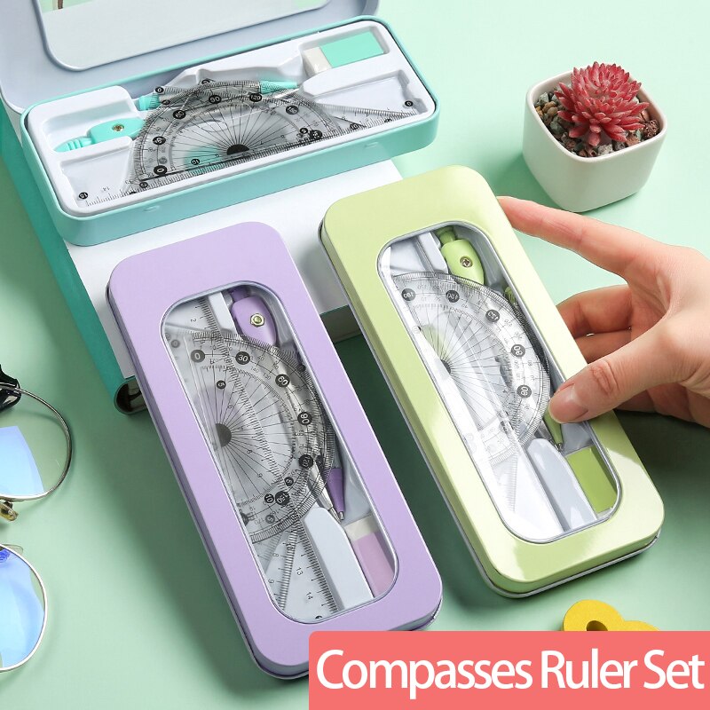 Zanken compasses Ruler Set Multi-function Ruler Ruler Ruler Triangle Metal Drawing Tool for Student Drawing