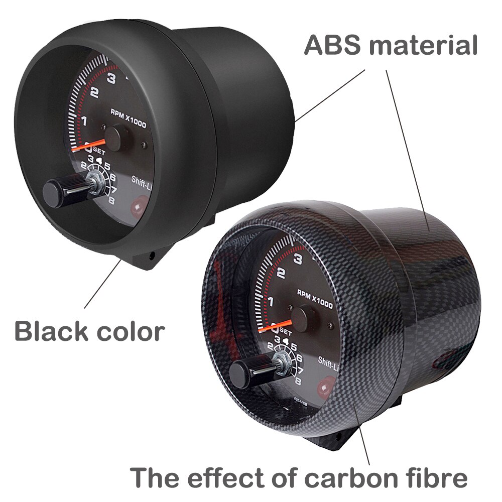 Tacómetro de 3,75 pulgadas y 95mm para coche, medidor LED de Color blanco, calibre automático de 12V [fibra de carbono o Color negro] TAC 0-8000 RPM