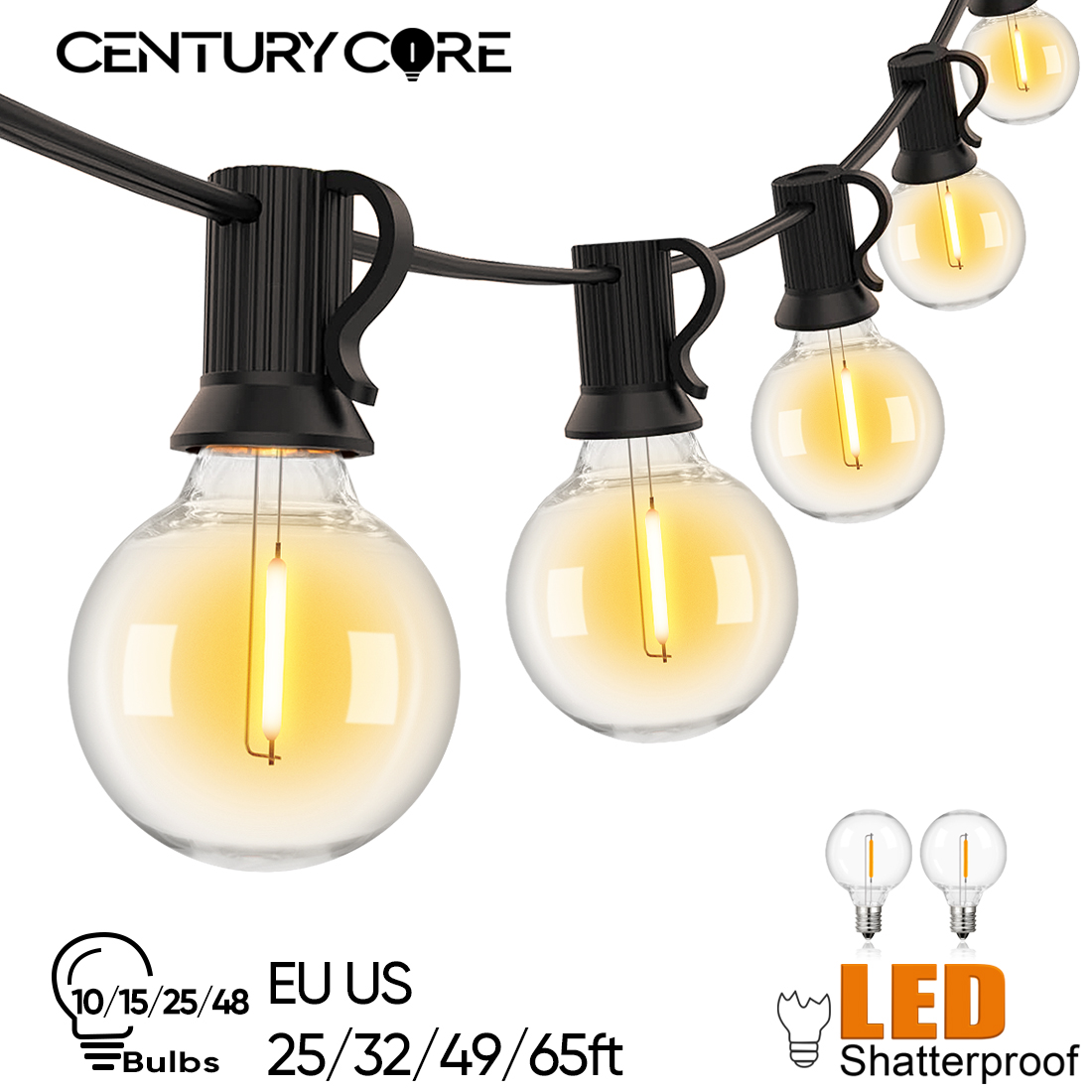 Guirnalda de luces G40 inastillable, 220V, 110V, cadena de luces Led E12, impermeable, conexión al aire libre, patio, porche, balcón, decoración de