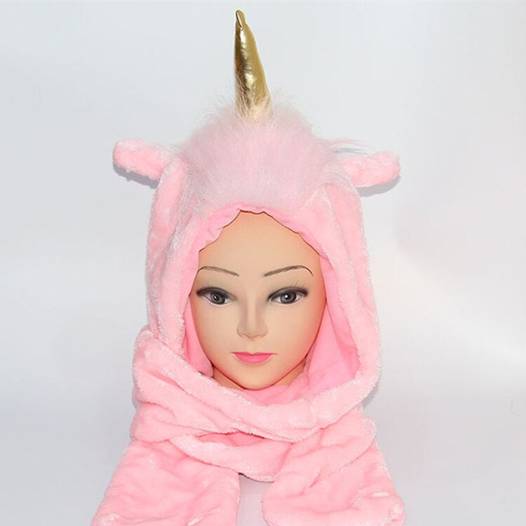 SELLWORLDER niñas lindo sombrero 30 cm * 22 cm unicornio bebé invierno cálido bufanda y sombrero y conjunto de guantes: pink