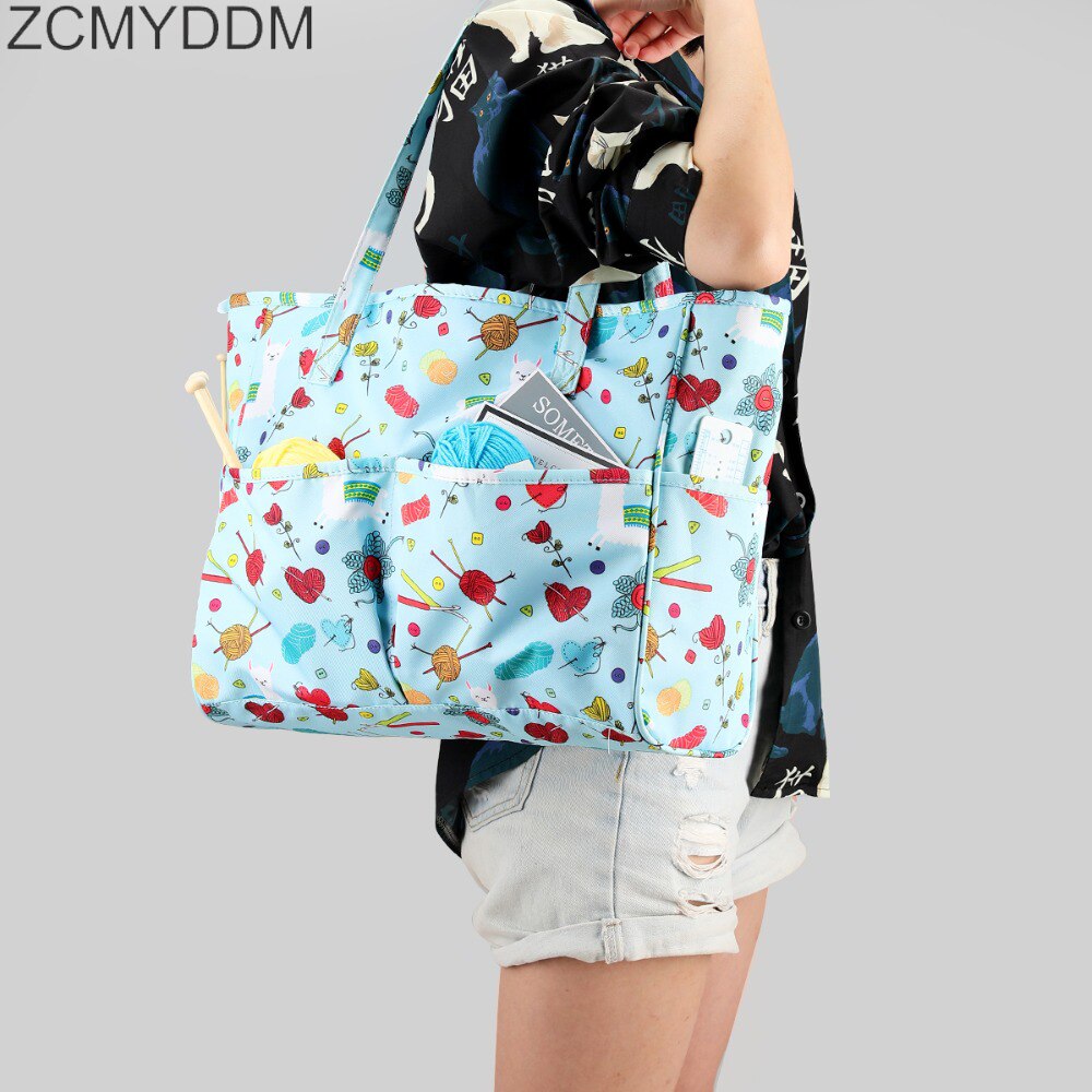ZCMYDDM Print Knitting Storage Bag Yarn Tote Organizer with Inner Divider DIY Household Organizer Knitting Needle Bag
