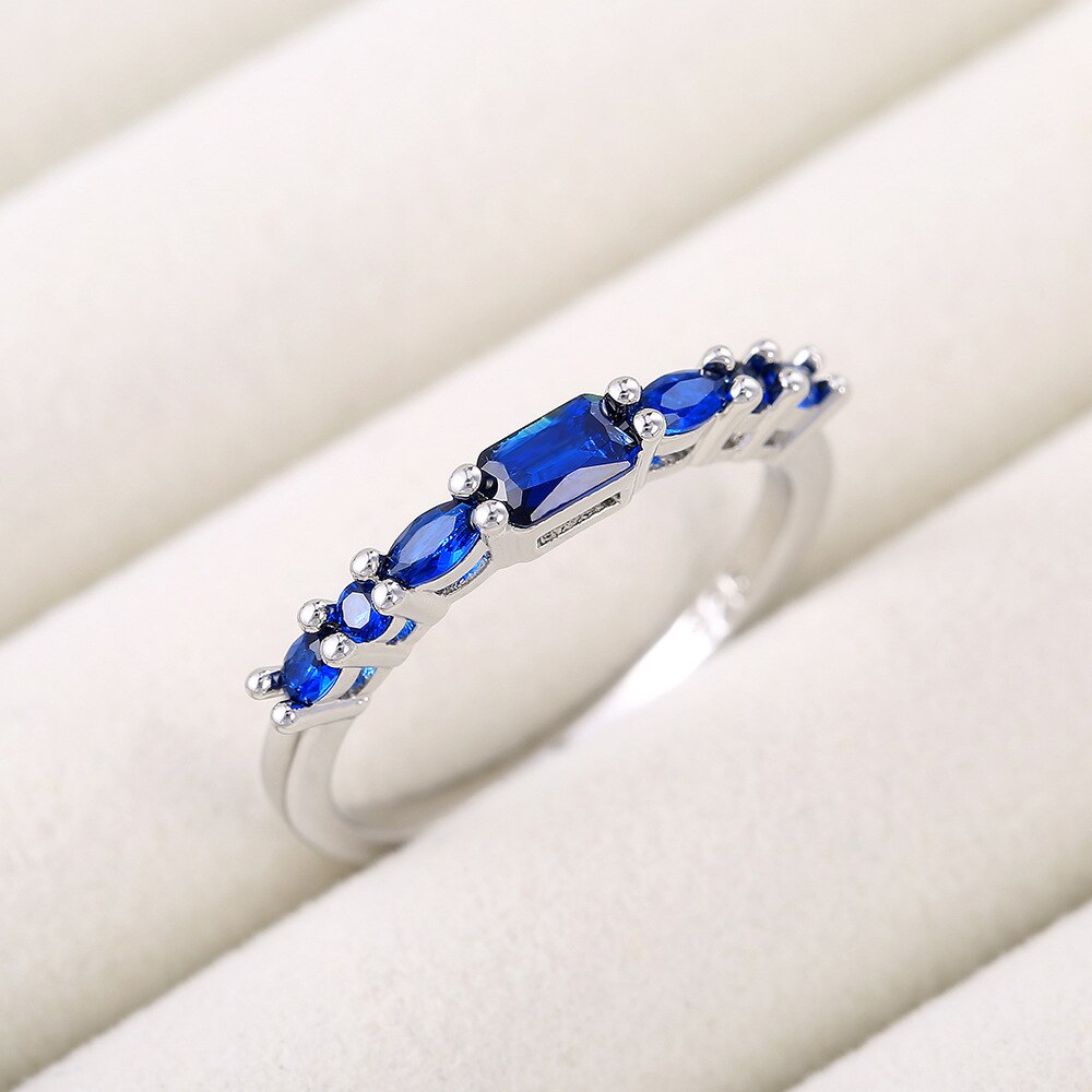 Elegante Zilveren Kleur Blauw Zirconia Vrouwen Party Vinger Ringen Meisjes Dagelijks Wearable Sieraden Mode Accessoires Ring