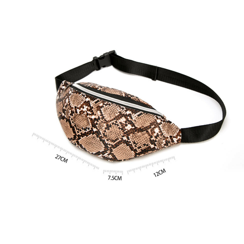 fanny pack snake pattern women's waist bag PU leather portable travel chest bag purse