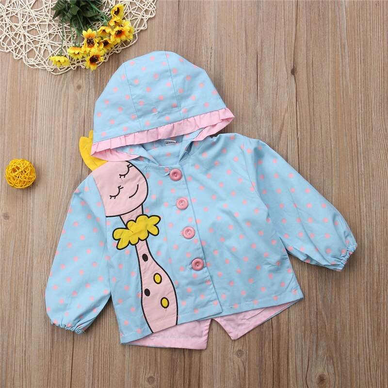 Toddler Baby Girl Cartoon Giraffe Jacket Coat Outwear Kids Girls Hooded Winter Autumn Tunic Jackets Coats Outerwear Clothes: Blue / 24M