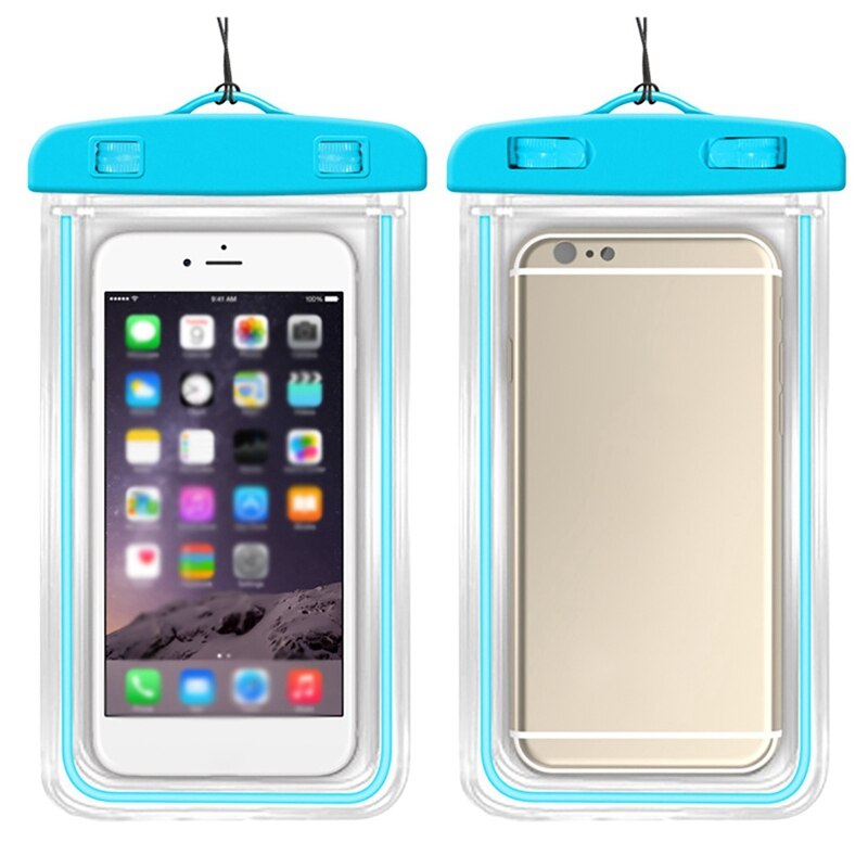 ¡Producto en oferta! Funda de teléfono móvil impermeable fluorescente de TPU de , bolsa transparente sellada de PVC, funda de teléfono SUMERGIBLE: Color azul
