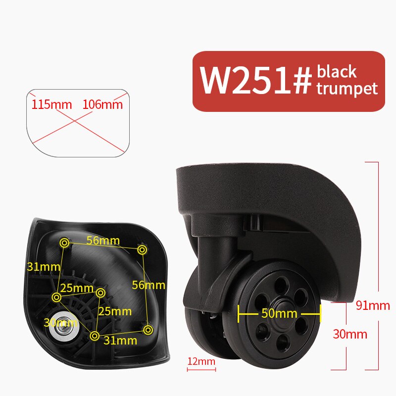 FANFU Luggage wheel accessories trolley wheels universal casters Factory direct sales repair suitcases wheel rolling casters: W251 Black  trumpet