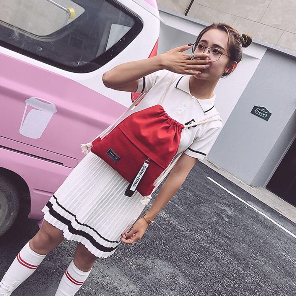 Canvas Drawstring Backpack School Gym Drawstring Bag Casual String Knapsack School Back Pack For Teenager Women