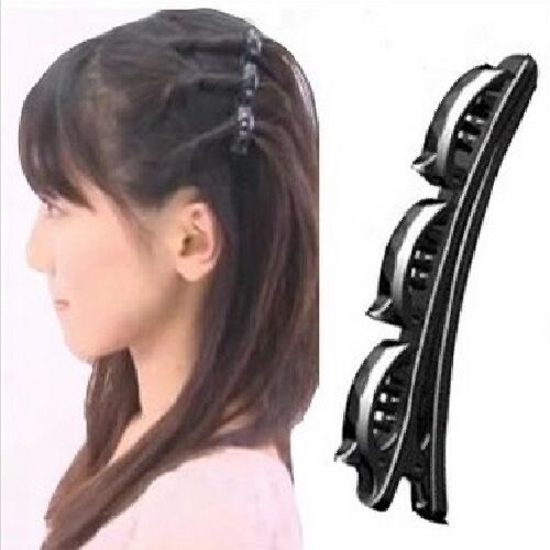 Double Hair Pin Clips Headband With Clip For Women Double Layer Bands Clip Hairbands Plastic Braided Headband: B--black