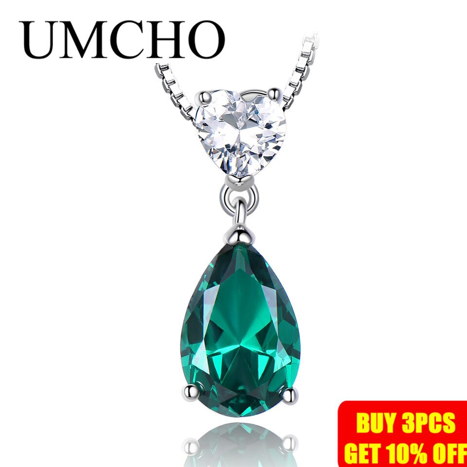 UMCHO Mode 925 Sterling Zilveren Hanger Ketting voor Vrouwen Nano Emerald Zirkoon Ketting Anniversary Ketting Met Ketting