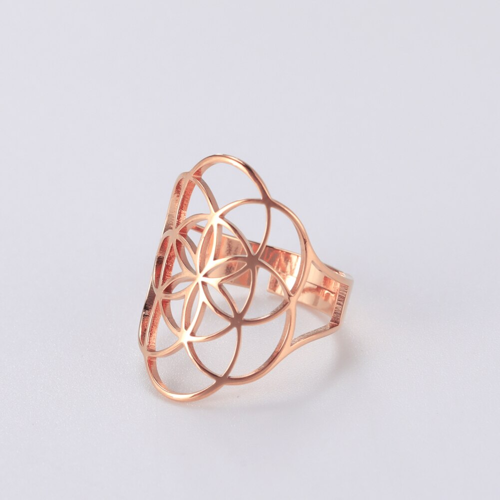 LIKGREAT Anelli regolabili con fiore della vita Vintage per le donne nuovo anello in acciaio inossidabile vichingo regalo di gioielli con amuleto con geometria sacra: green