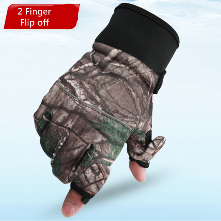 1 Paar Camo 2 Vingerloze Handschoenen Vissen 2 Vinger Gesneden Convertible Flip Top Mens Winter Warmer Handschoenen Vissen Haak aas Pakken