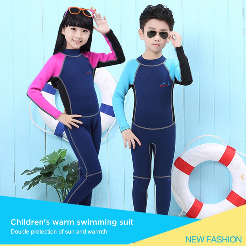 Kids Full Wetsuit 2MM Nylon Neoprene Diving Suit Thermal Warm UV Sun Protection Quick Dry Long Sleeve Back Zippered for boy girl