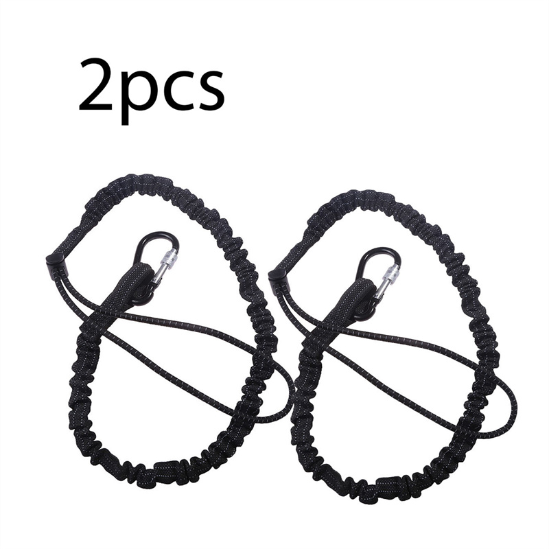 Cordón de herramienta de cuerda elástica de seguridad con mosquetón, trabajo de escalada, cuerda de seguridad anticaída, accesorios de escalada para trabajo aéreo: Negro