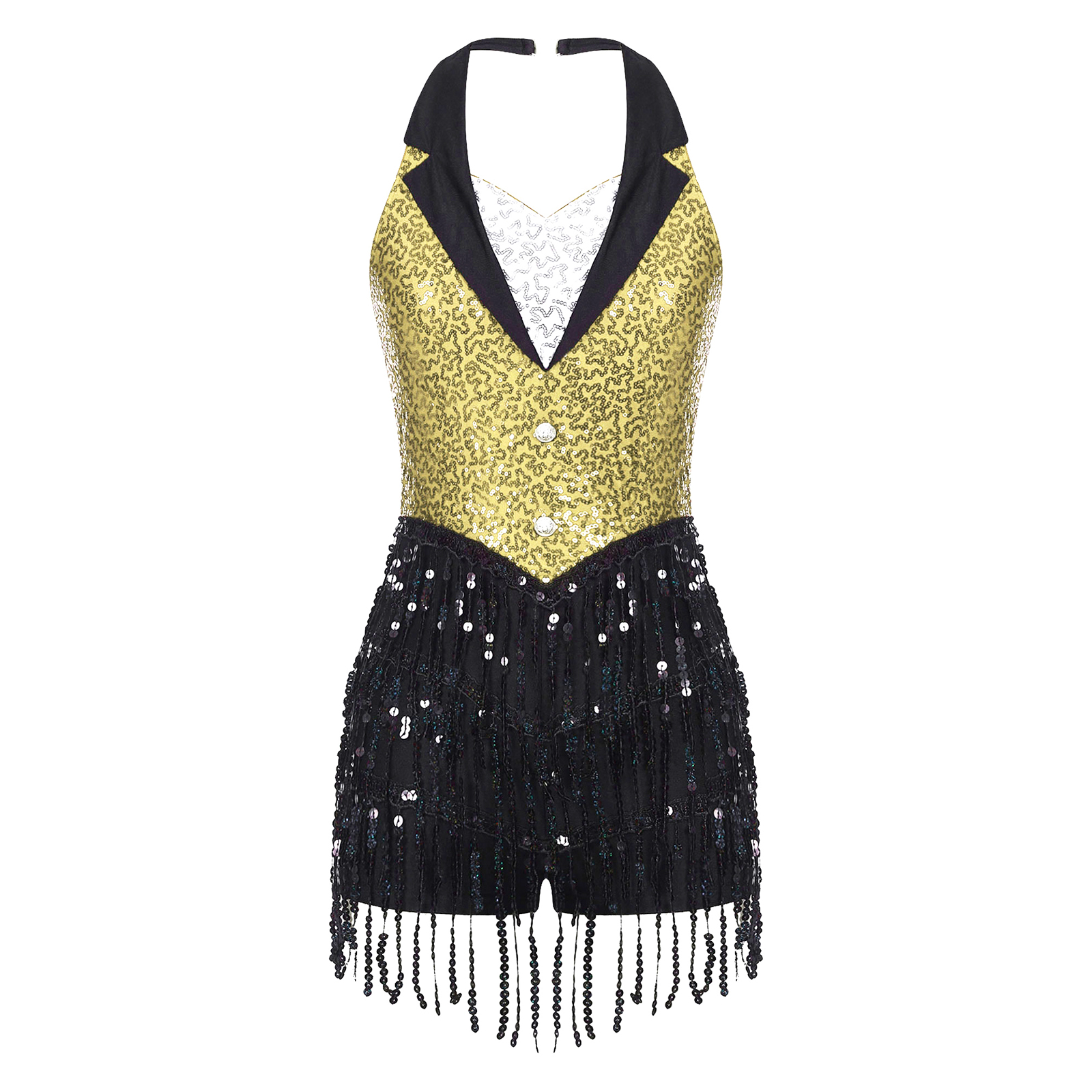 Robe de danse moderne pour femmes, Costume de spectacle à paillettes brillantes, sans manches, Jazz latin, Tango, Salsa, justaucorps, tenue: M / Ivoire