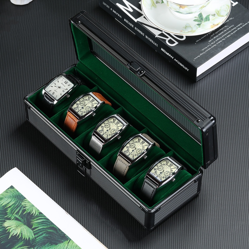 Sejf Organizer robić pudełka na zegarki Czarna przezroczysta obudowa ze stopu aluminium Metalowe pudełka robić przechowywania zegarków z poduszką Wyświetlacz Zapobieganie upadkom: Różowy