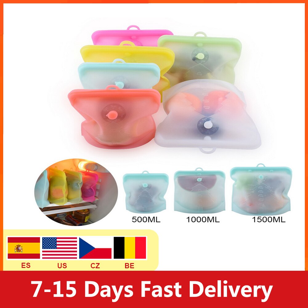 1Pcs Food Storage Bag Containers Reusable Freezer Bag Leakproof Top Ziplock Silicone Bags Kitchen Organizer Pouch ^^