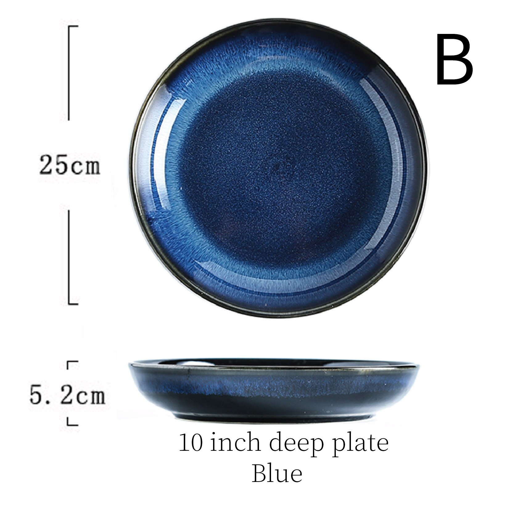 Nordic ceramic plates Restaurant kitchen food Salad dessert steak Dish Plate Gradient blue Round Salad Platter Dish Dinnerware: B