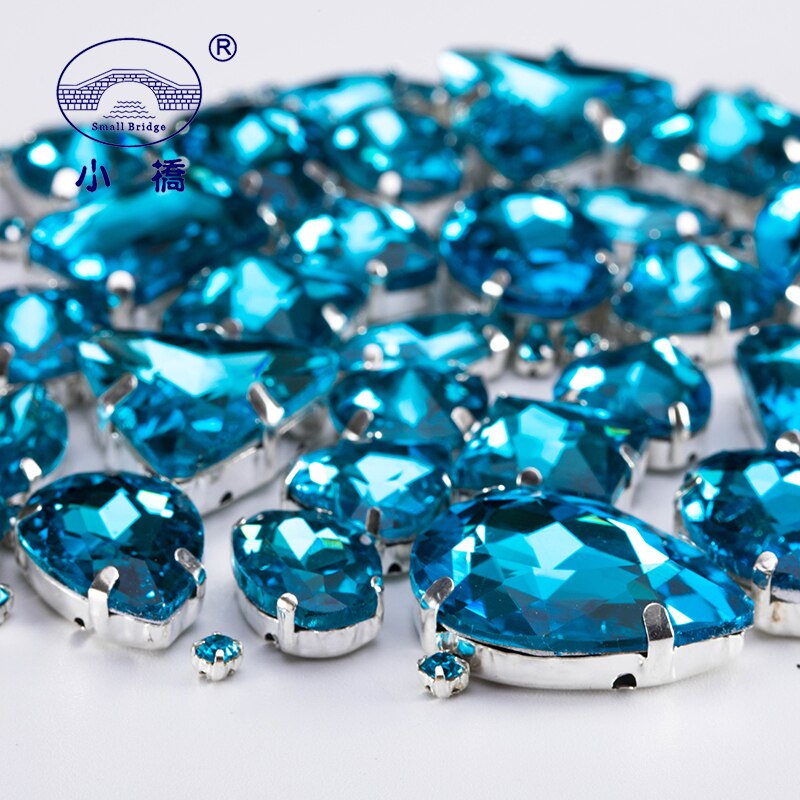 Meer Blauw Plaksteen Voor Kleding Gemengde Vorm Naaien Op Stenen Decoratieve Crystal Steentjes Met Klauw 50 stks/pak S042