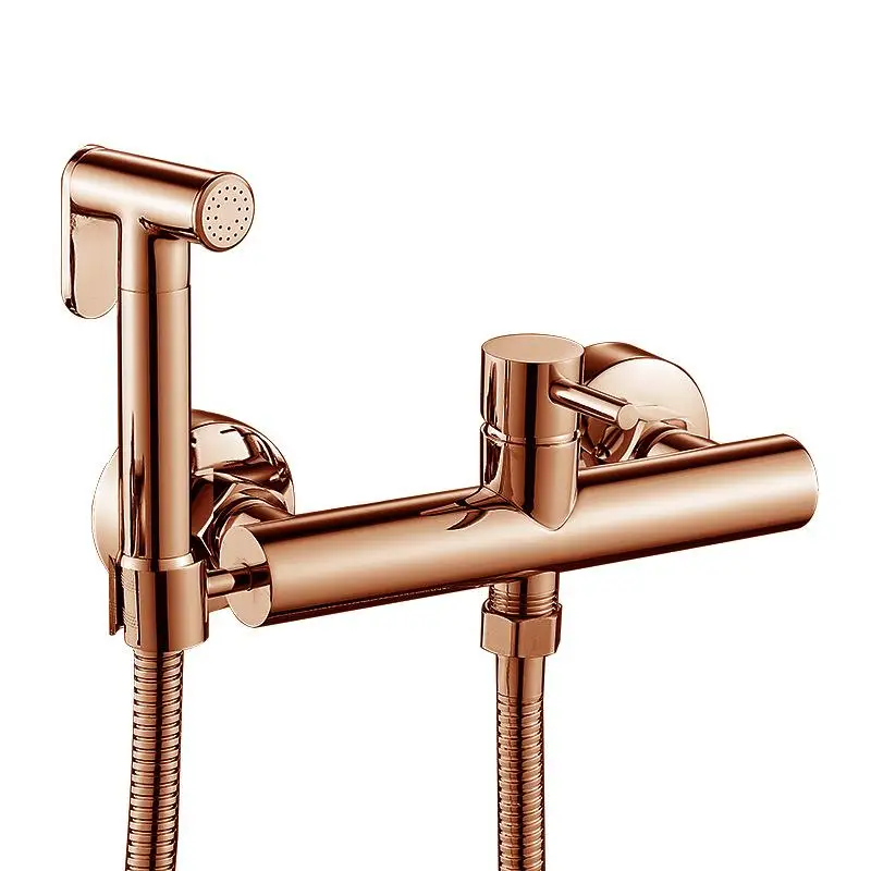 Grifo de bidé de latón montado en la pared, rociador de ducha de mano, mezclador de agua fría y para baño, accesorios de baño chapados en bidé: Gris claro