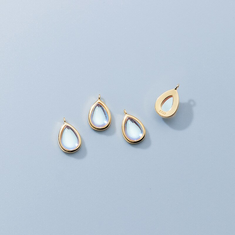 925 Sterling Zilver Water Shape Bedels Met Maansteen Mooie Vrouwen Ketting S925 Zilveren Hangers Diy Fijne Sieraden Bevindingen: gold 1pcs