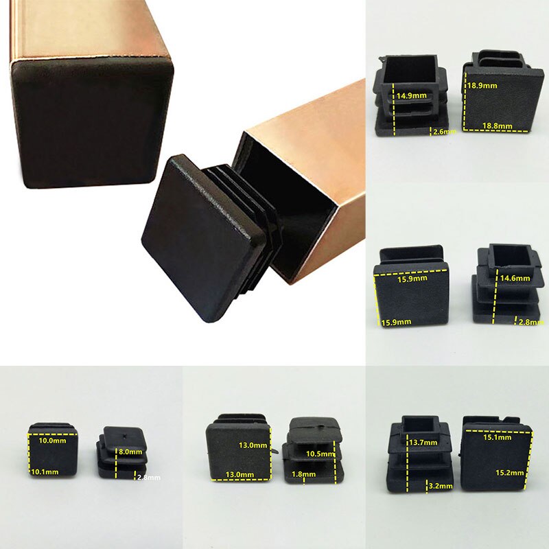 10Pcs Black Plastic Steel square pipe plug Furniture Leg plug Anti Slip Feet Protector Pad Plastic square tube cap plug