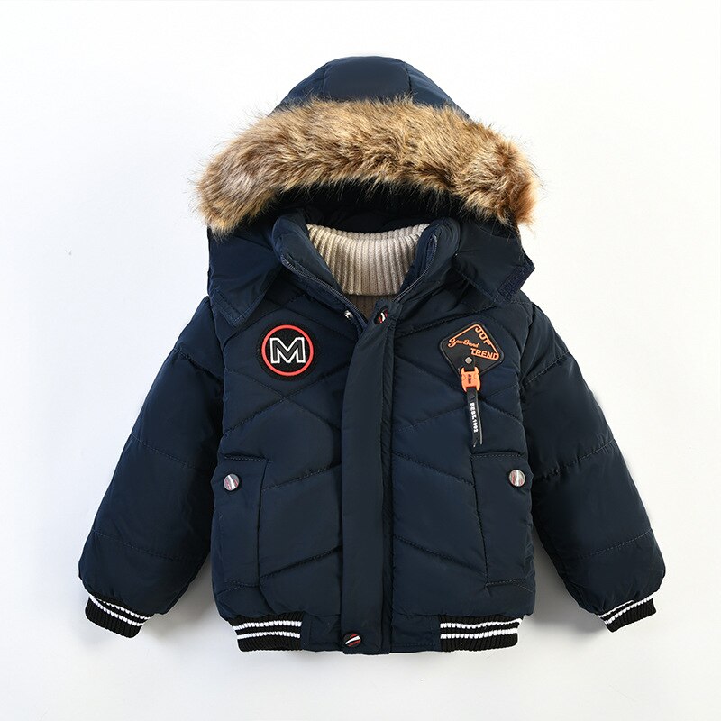 Thick Keeping Warm Winter Boys Jacket Fur collar Letter Hooded Windbreaker Outerwear For Kids Children Heavy Coats