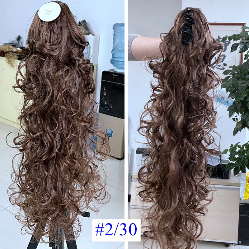 Luxury for Braiding 76cm 210g Long Wavy High Temperature Fiber Synthetic Hair Pieces Claw Clip Ponytail Extensions for Women: T1B/30